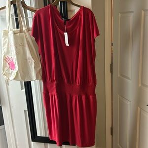 New with tags. Red dress, clinched waste with pockets